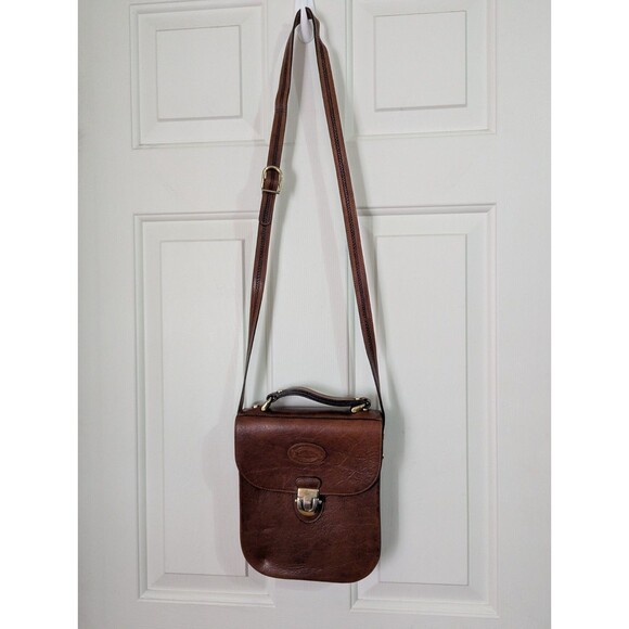 VTG Oroton Australia Leather Crossbody Purse Bag Brown Cowhide Messenger Logo - Picture 2 of 16